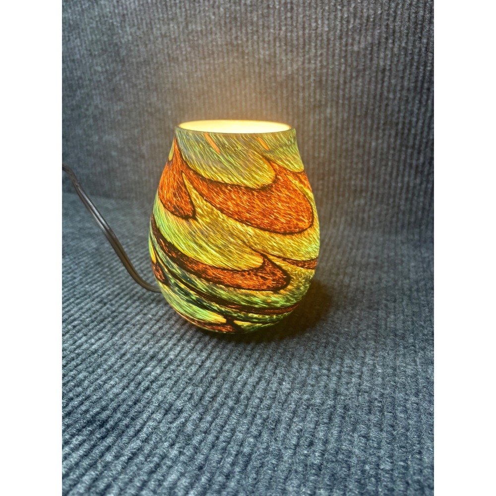 Y2K vintage Glass Swirl Accent Lamp Teal Brown Amber Night Light Table Light